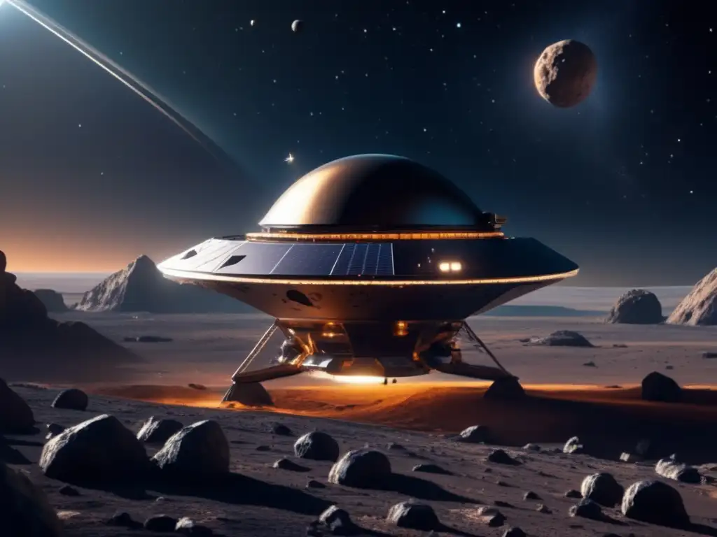 Sonda espacial futurista en asteroide Misiones espaciales evalúan riesgos asteroides