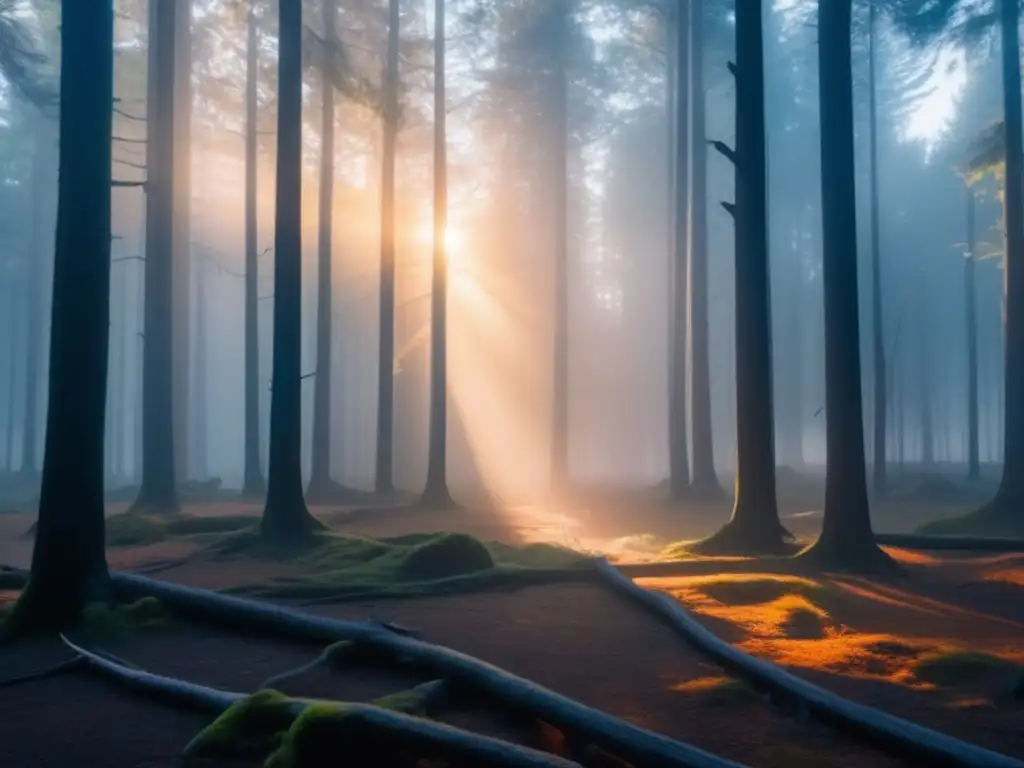 Explorando el misterio del evento de Tunguska en un bosque denso y místico al amanecer