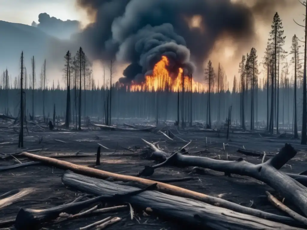 Devastación tras el evento de Tunguska Explorando el misterio del evento de Tunguska: devastación y consecuencias ambientales en una imagen 8k ultradetallada