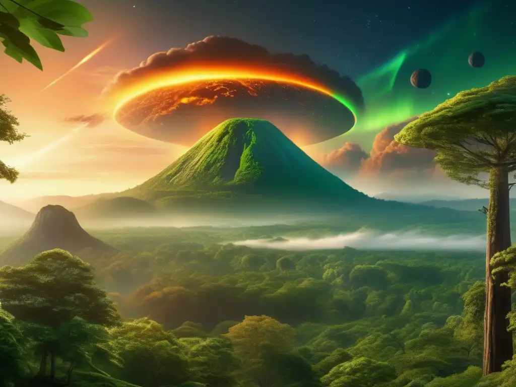 Extinción de los dinosaurios: impacto de un asteroide Descifrando misterios de planetas extinguidos: Imagen 8K muestra paisaje prehistórico con asteroides, dinosaurios y caos