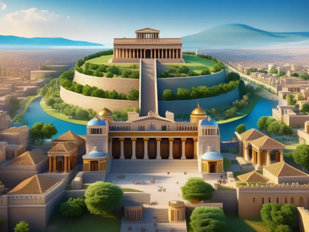 Ciudad mítica de Troya en 8k Troya, ciudad mítica de grandiosos edificios y murallas, reflejada en imagen 8k ultra detallada