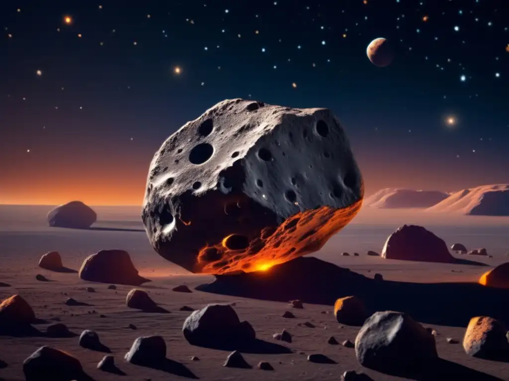Asteroida rocosa flotante en el espacio Desmontando mitos asteroides espacio: imagen detallada de un asteroide rocoso en el espacio, iluminado por estrellas distantes