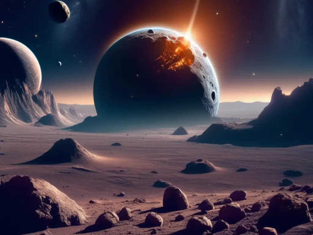 Asteroide S en el espacio Desmontando mitos asteroides espacio: vista impresionante con Tierra al fondo, asteroide S, caos cósmico, colores vibrantes, alta definición