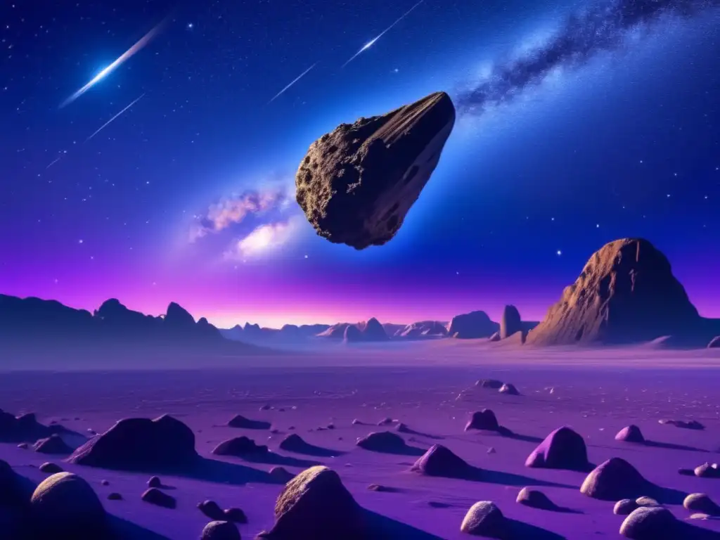 Serenidad y misterio: Asteroide estelar Desmontando mitos sobre asteroides: impactante imagen de un cielo nocturno estrellado con un imponente asteroide en primer plano