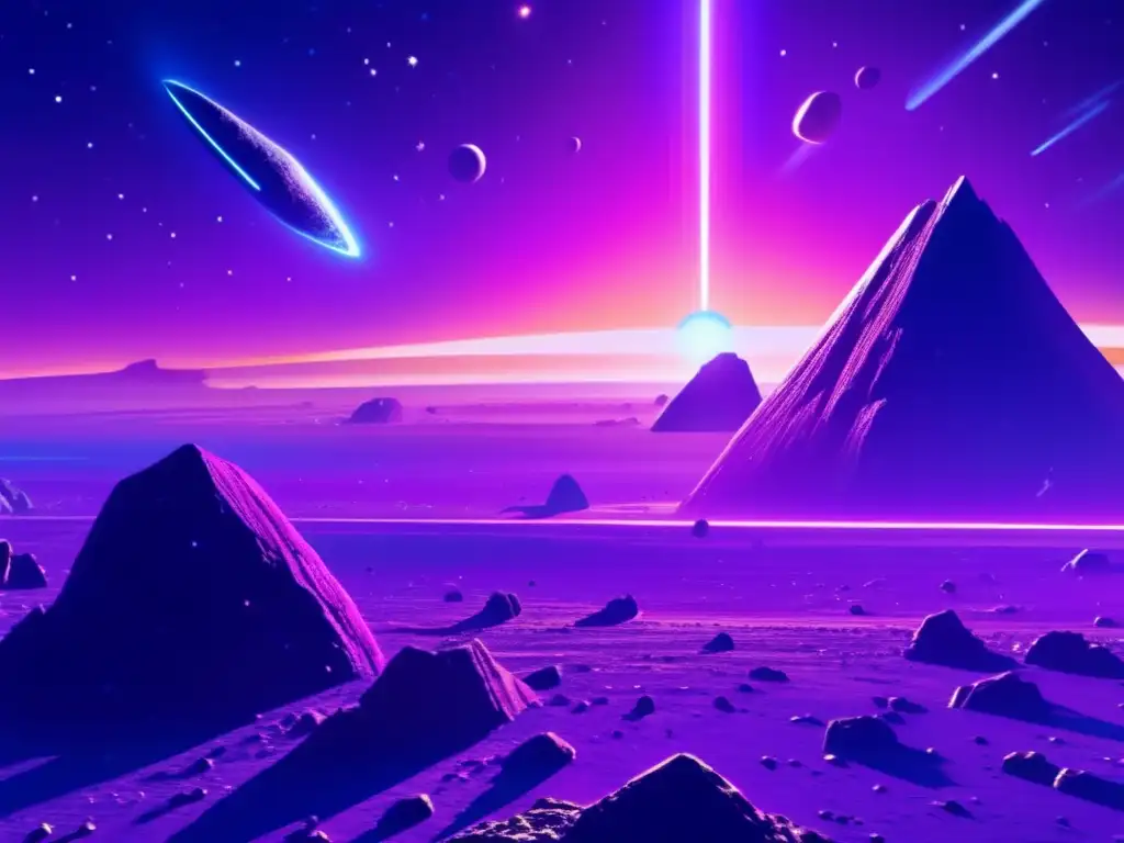 Asteroid field and futuristic spacecraft Mitos y leyendas de asteroides en la Antigüedad: escena espacial con asteroides, nave minera y belleza cósmica