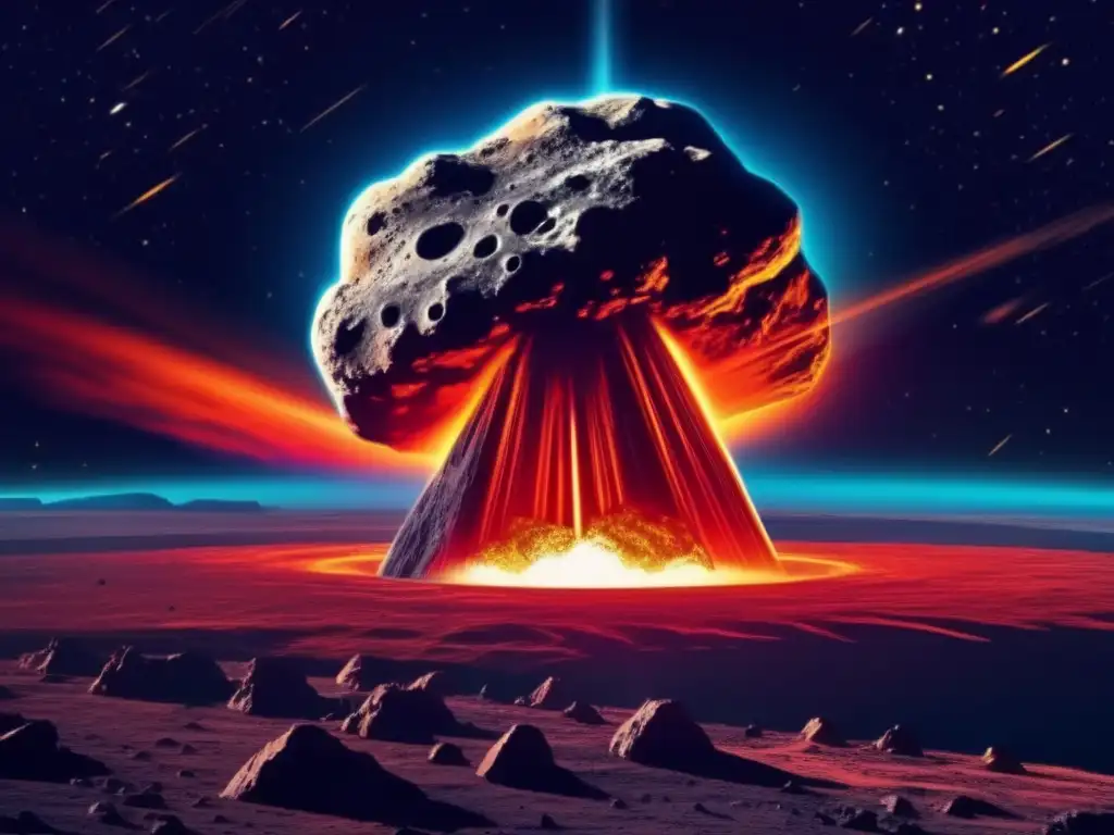 Asteroide en ruta hacia la Tierra Mitos y realidades de asteroides: Amenaza inminente hacia la Tierra con cráteres, rocas y un rastro de colores vibrantes