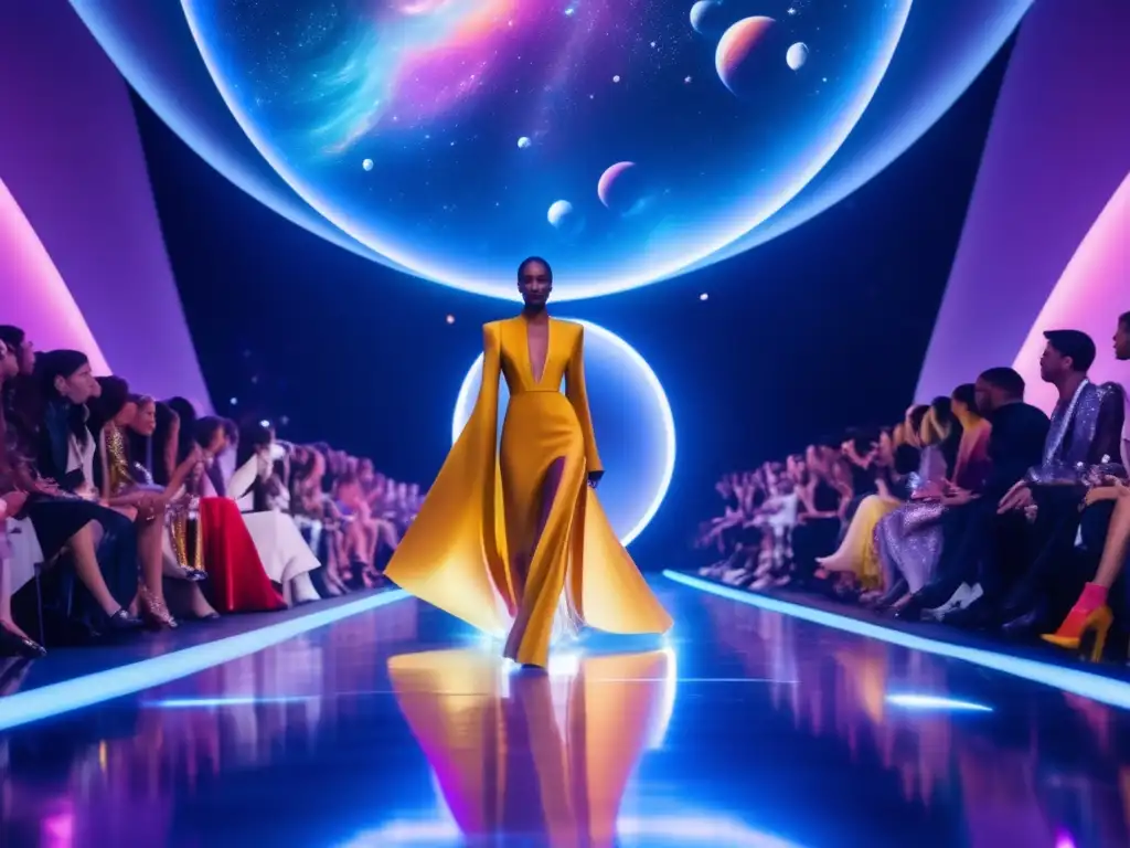 Desfile futurista en el espacio con moda espacial Moda espacial: Exploración de asteroides y alta moda