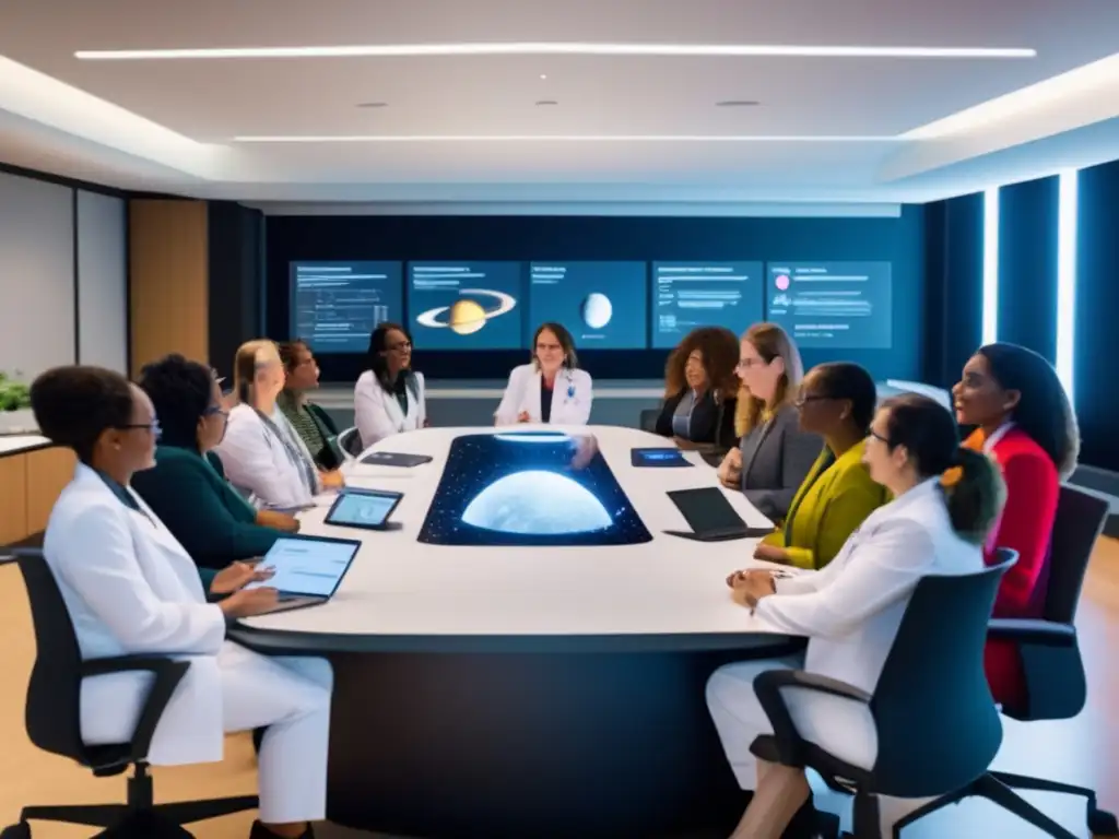 Mujeres científicas colaborando en investigación de asteroides Mujeres científicas y programas de empoderamiento en asteroides
