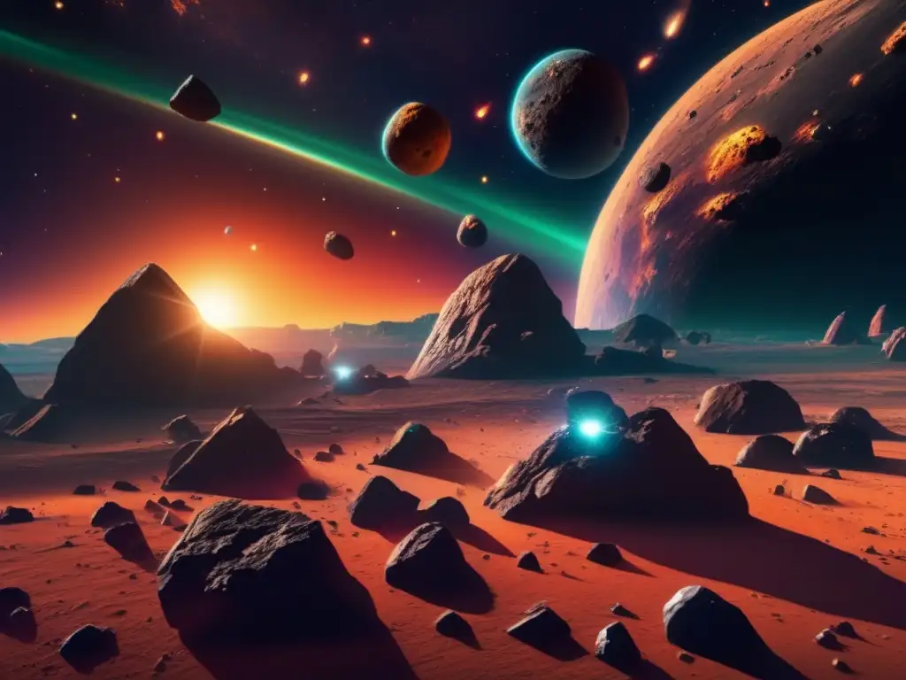 Asteroides en el espacio: impresionante imagen 8k Investigación asteroides múltiples, imagen impresionante 8k con asteroides en el espacio, colores vibrantes y formaciones geológicas