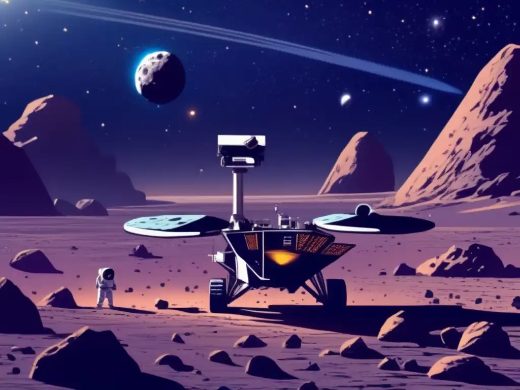 Exploración espacial: Asteroides y misterios cósmicos Movilización Mundial Monitoreo Asteroides: Exploración espacial en un campo de asteroides, revelando la belleza y misterio del cosmos