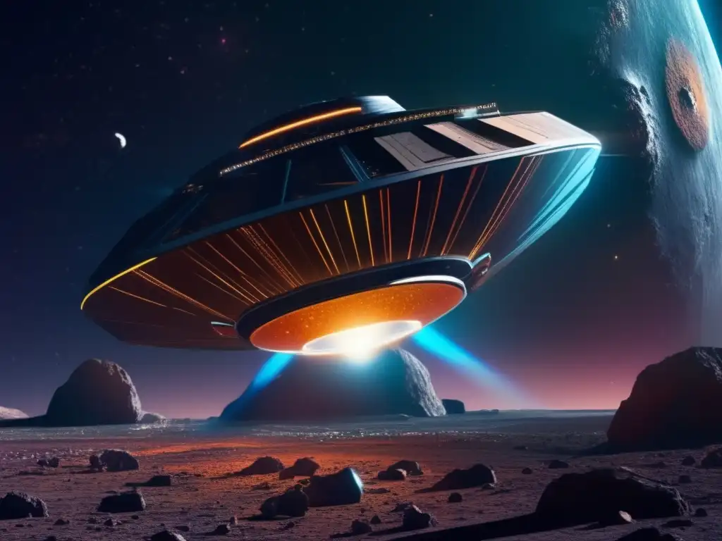 Nave futurista explorando asteroide Nave espacial futurista sobre asteroide: Desmontando mitos asteroides espacio