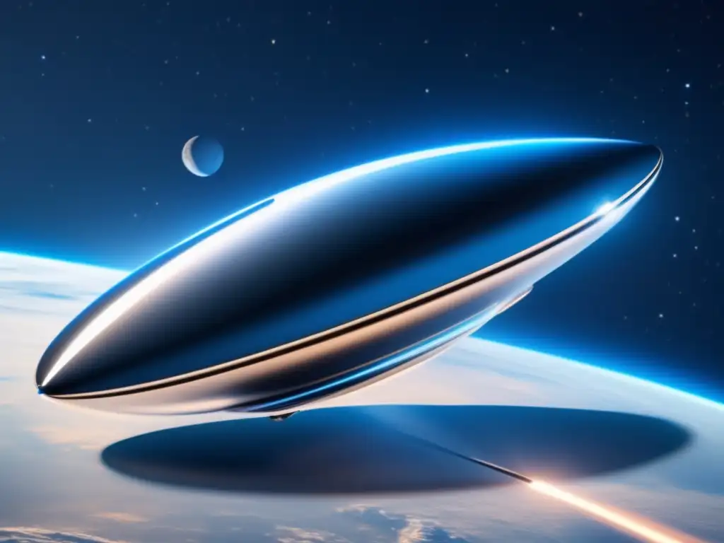 Nave espacial futurista en el espacio Nave espacial futurista de propulsión iónica en viajes espaciales