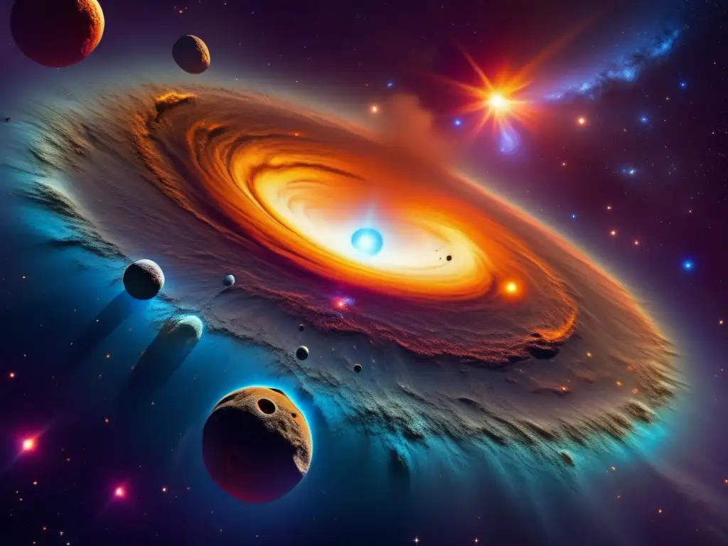 Nebulosa vibrante y asteroides brillantes Nebulosa espacial con asteroide Stype: composición y origen, belleza e intriga en imagen cósmica