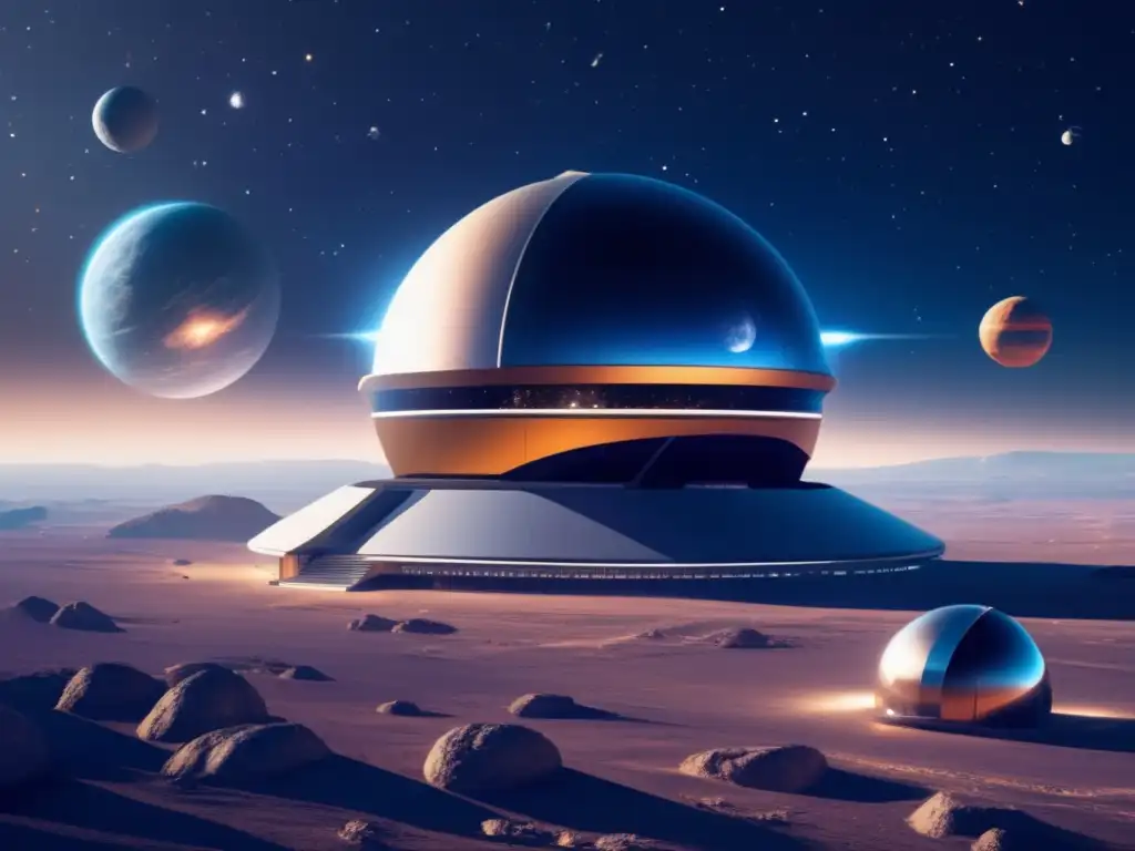 Obra maestra: Observatorio espacial futurista vigilando asteroides peligrosos
