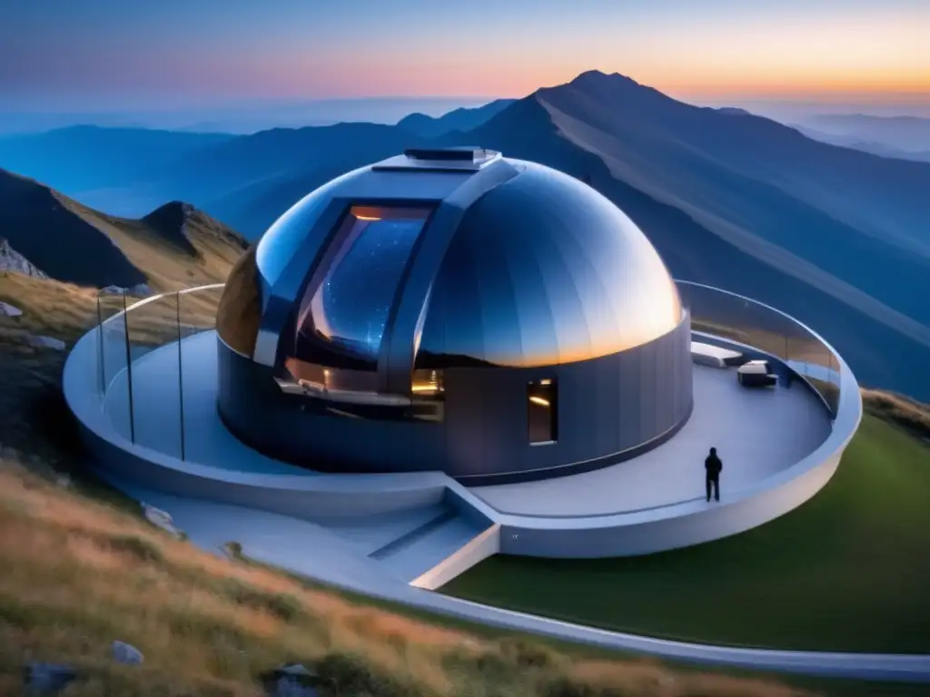 Observatorio moderno en la cima de montaña Observatorio de alta tecnología en la cima de una montaña - Sensores de gravedad para asteroides