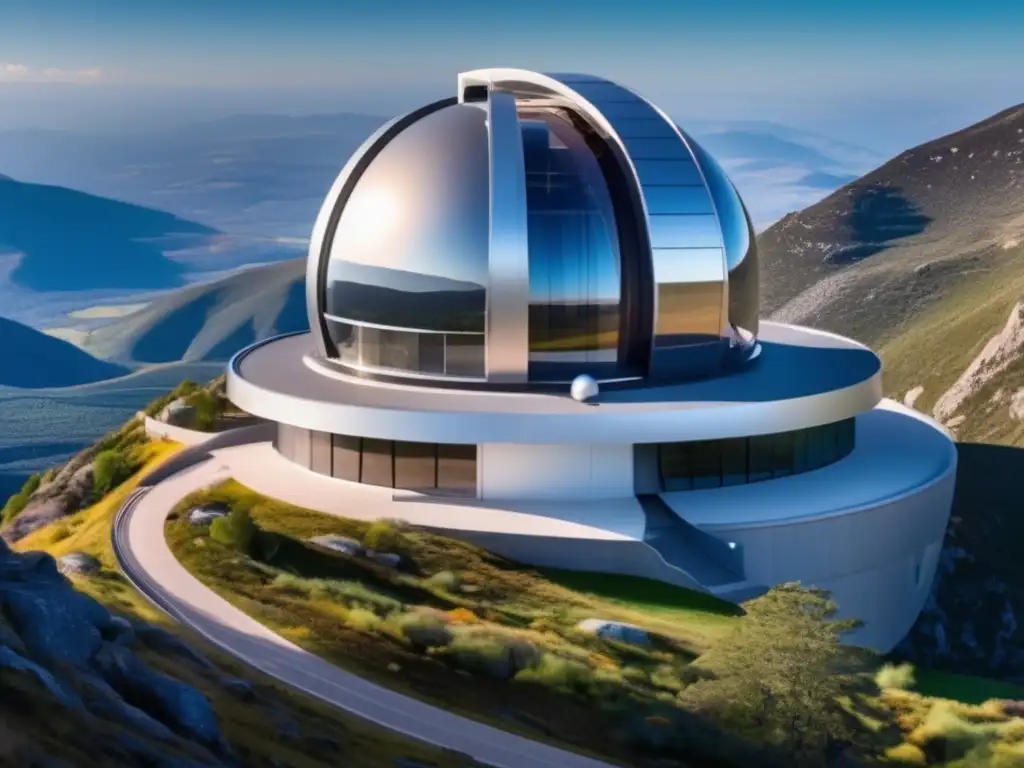 Observatorio futurista en la montaña Observatorio de alta tecnología en montaña con telescopio avanzado para descubrimientos y exploración de NEOs