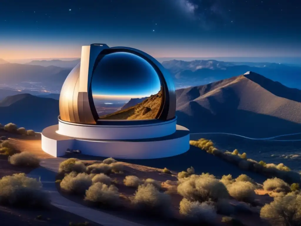 Observatorio astronómico futurista Observatorio astronómico moderno con telescopio: Búsqueda de asteroides desconocidos