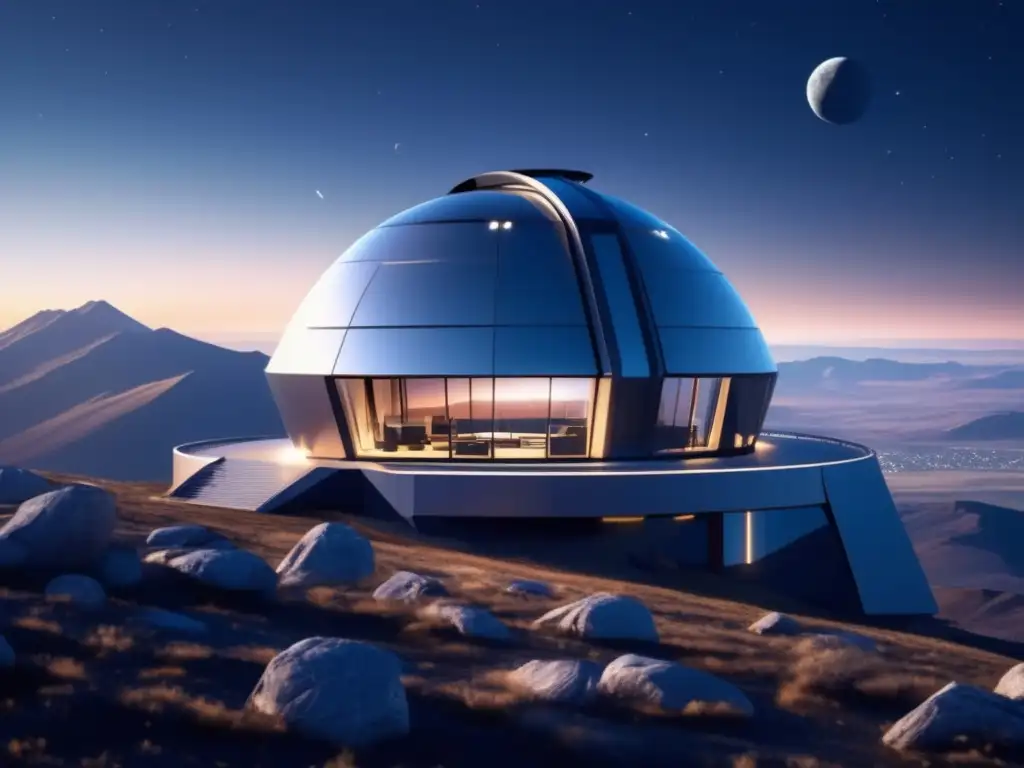 Observatorio de caza de asteroides Observatorio de caza de asteroides con tecnología avanzada y científicos trabajando