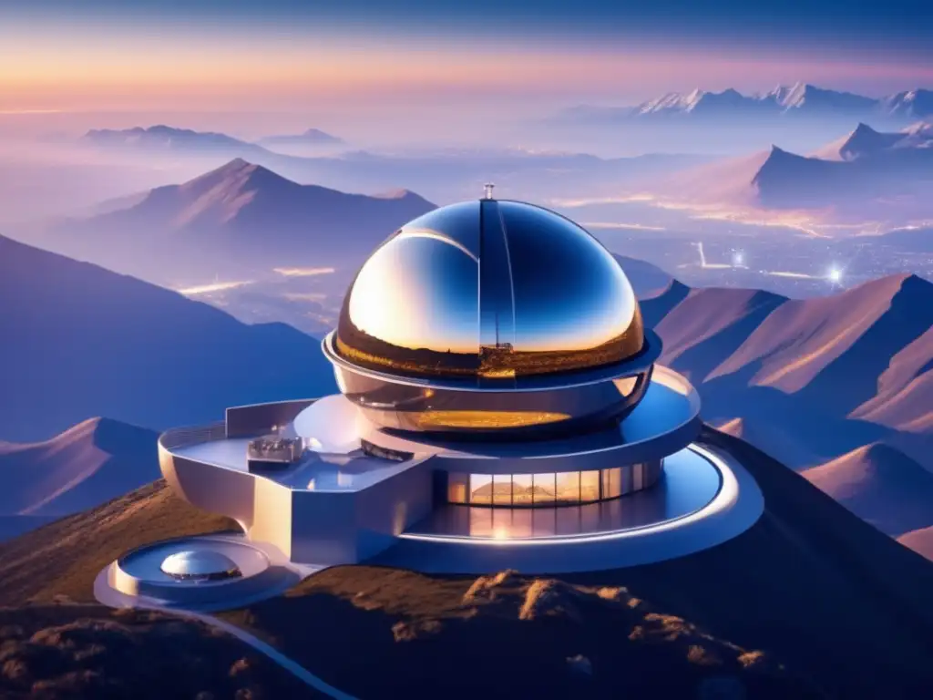 Observatorio espacial futurista en montaña alta Observatorio espacial futurista con impacto asteroides en la Tierra