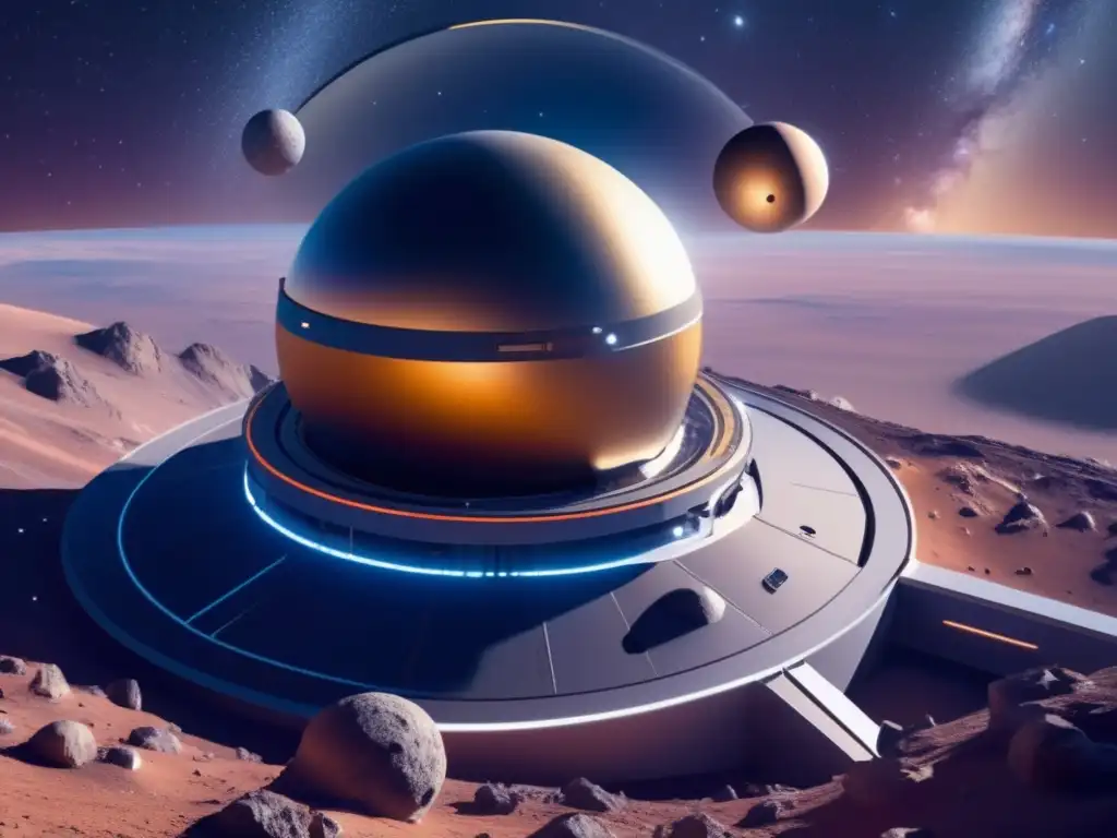 Observatorio espacial futurista entre las estrellas Un observatorio espacial futurista con tecnología avanzada y capacidad de predecir impactos de asteroides