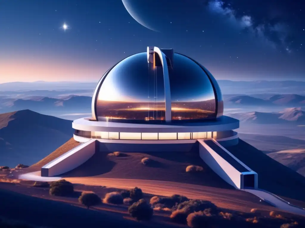 Observatorio futurista en la montaña Observatorio futurista en montaña, rodeado de paisaje tranquilo