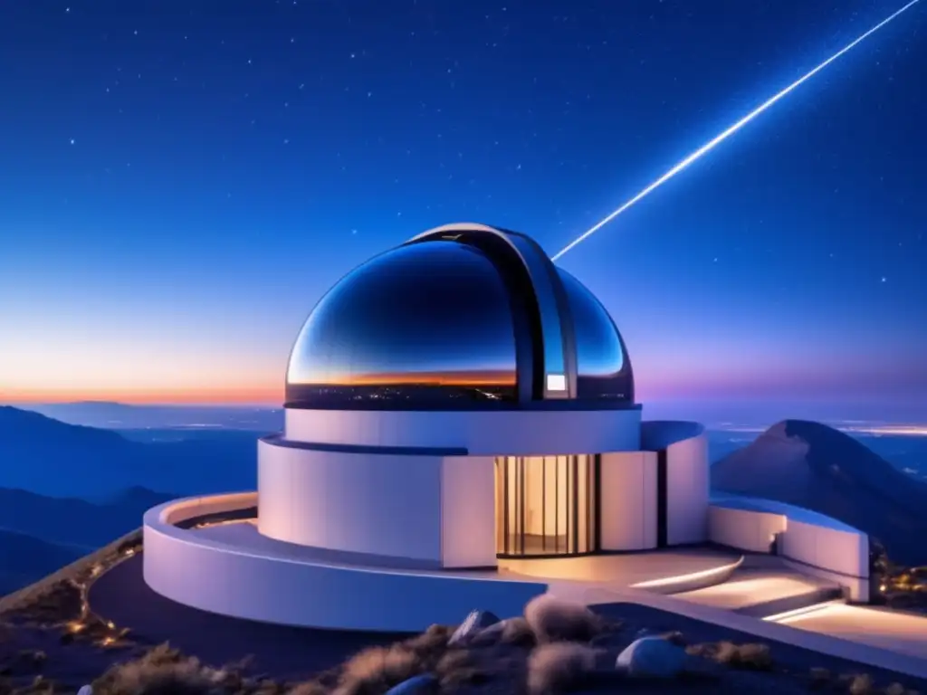 Observatorio futurista en la montaña Observatorio futurista en la montaña, con telescopios avanzados y un cielo estrellado