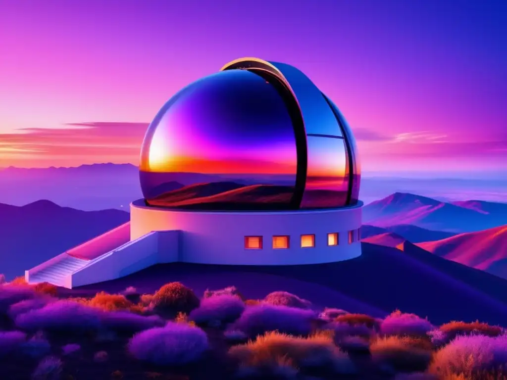 Observatorio moderno capturando asteroide Observatorio moderno en la cima, captura de asteroide en el espacio - Riesgos de impacto de asteroides