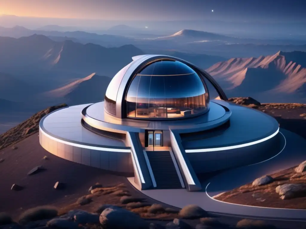 Observatorio futurista en la cima de la montaña Observatorio de vanguardia con sistema de monitoreo global asteroides