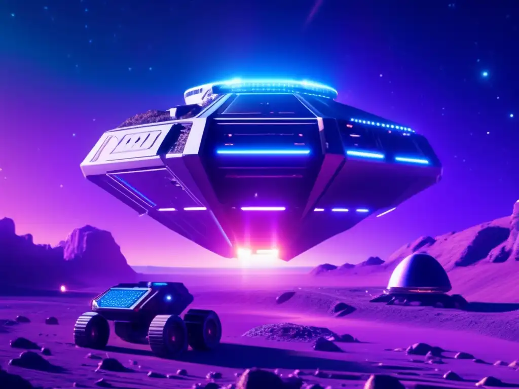 Una operación minera espacial futurista de mitigación impacto ambiental en asteroides