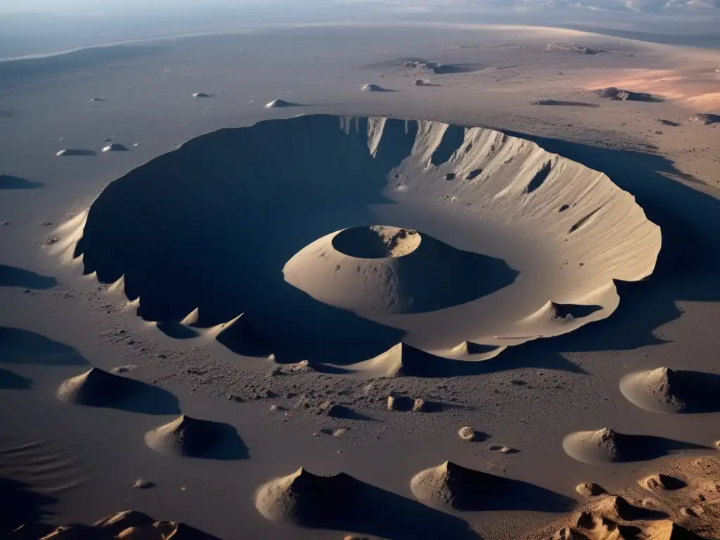 Oportunidades comerciales en minería espacial: paisaje craterizado de la Tierra, con cráteres de distintos tamaños y colores terrosos