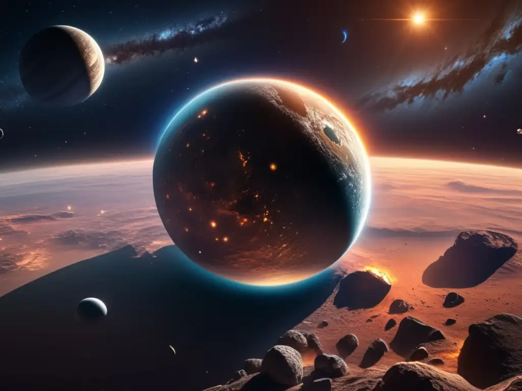 Peligro inminente: asteroide amenaza la Tierra Oportunidades económicas en asteroides: imagen impactante del espacio estrellado con la Tierra en primer plano, resaltando su belleza y vulnerabilidad