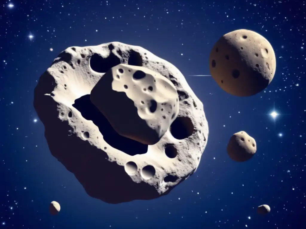 Sistema binario de asteroides en el espacio Órbita de lunas asteroides en danza celestial