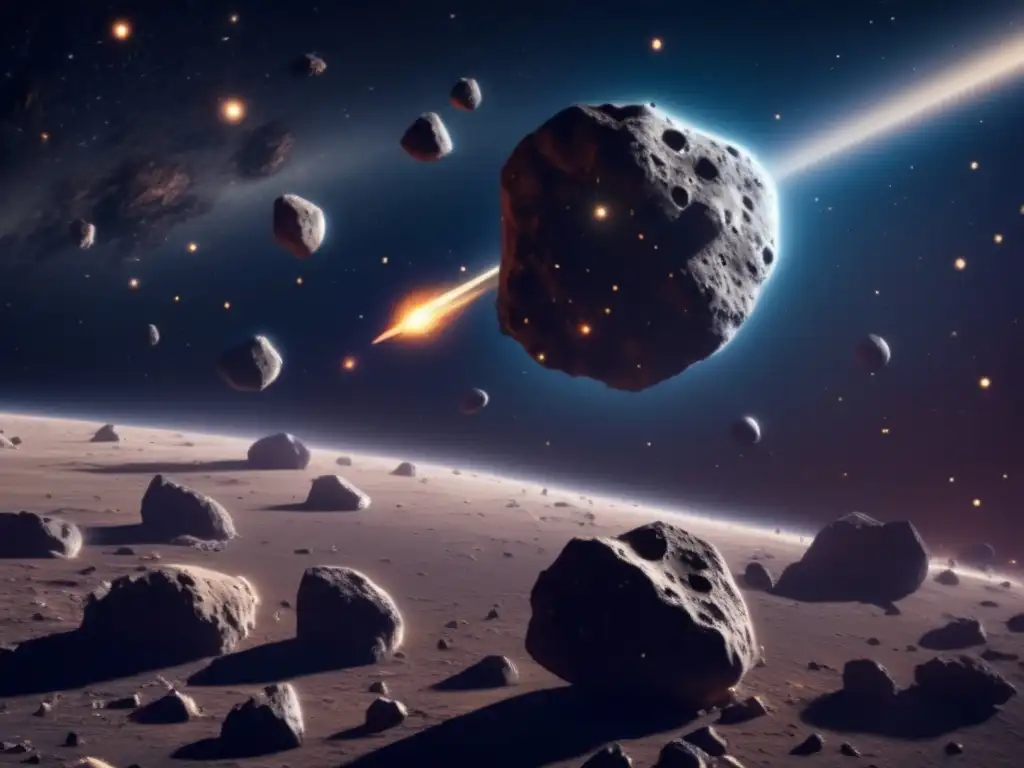 Asteroides orbitando un asteroide mayor en el espacio Órbita de lunas asteroides, detalle ultra 8k