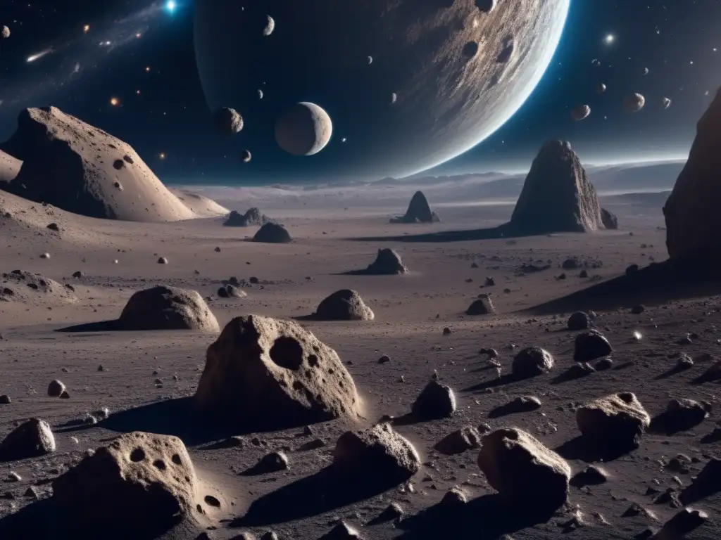 Asteroides en el espacio: peligro inminente Órbitas de asteroides errantes en un vasto espacio ultradetallado, con colisiones inminentes y una estética futurista vibrante