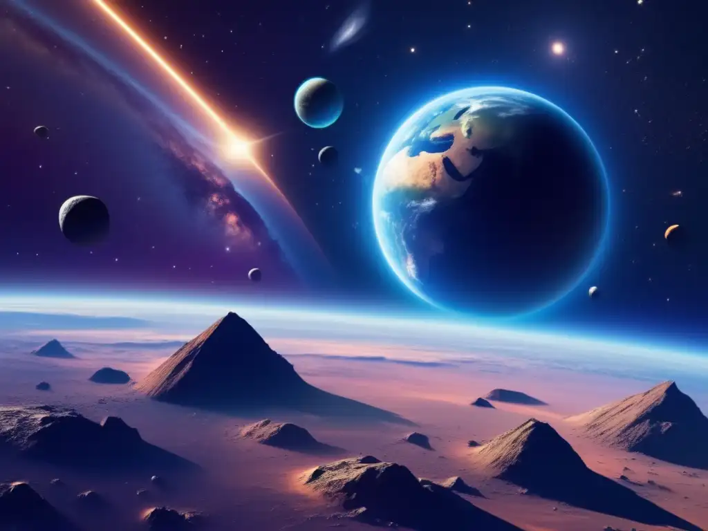 Órbitas de asteroides peligrosos: Vista impactante del espacio con la Tierra en primer plano