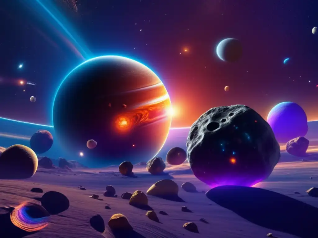 Órbitas asteroides sistema solar: Detalle 8k celestial con astros coloridos y órbitas únicas