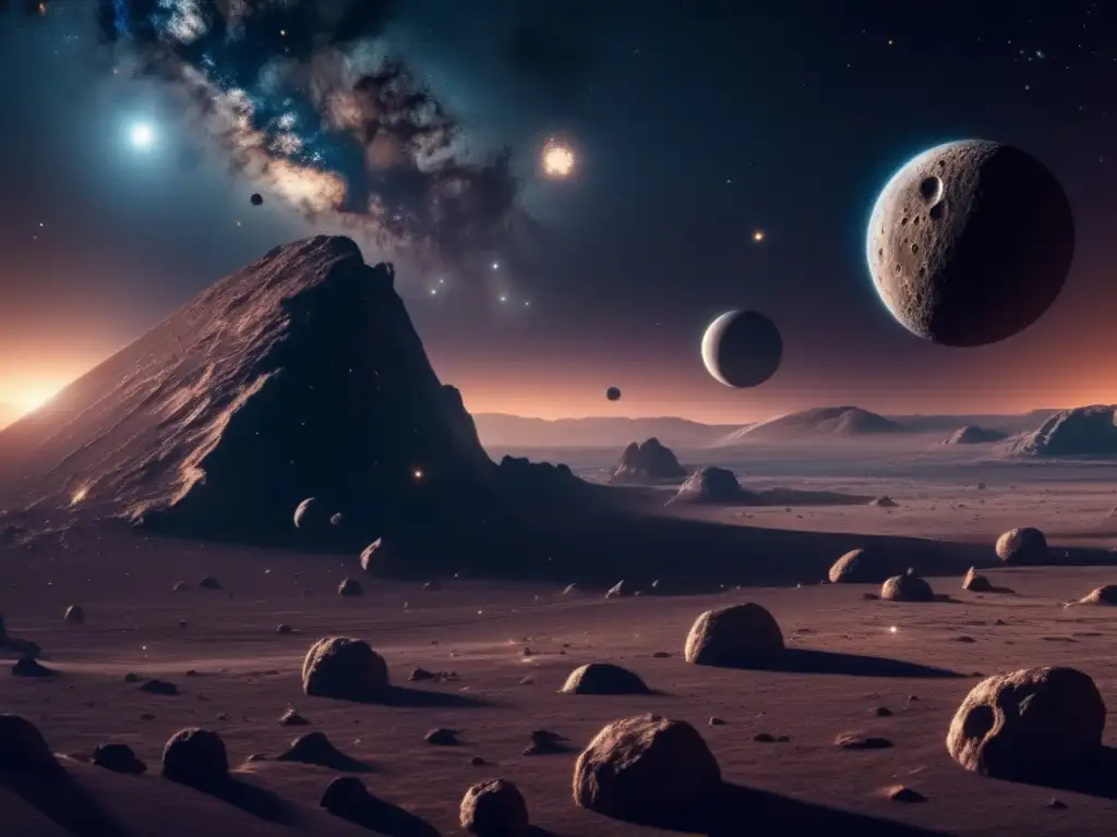 Espectacular imagen de espacio con asteroide y agua Origen agua terrestre asteroides Centauros: Imagen impresionante 8k que muestra vasto espacio con cuerpos celestes y gigantesco asteroide, con agua en cascada
