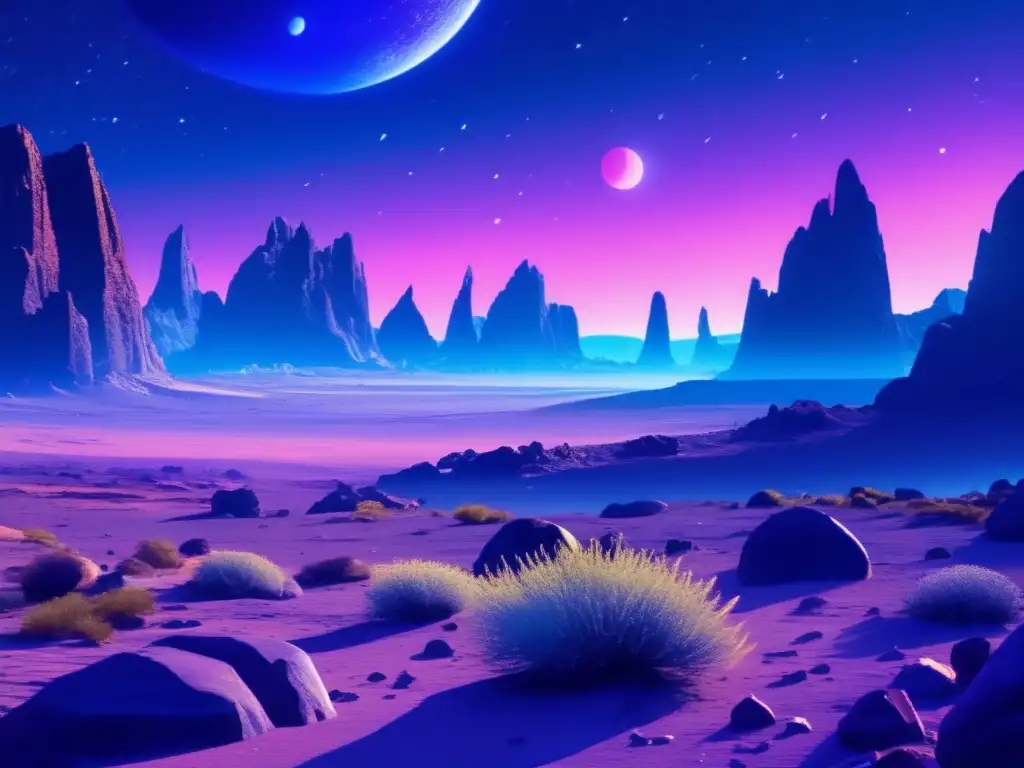 Paisaje alienígena con retos legales de explotación de recursos extraterrestres