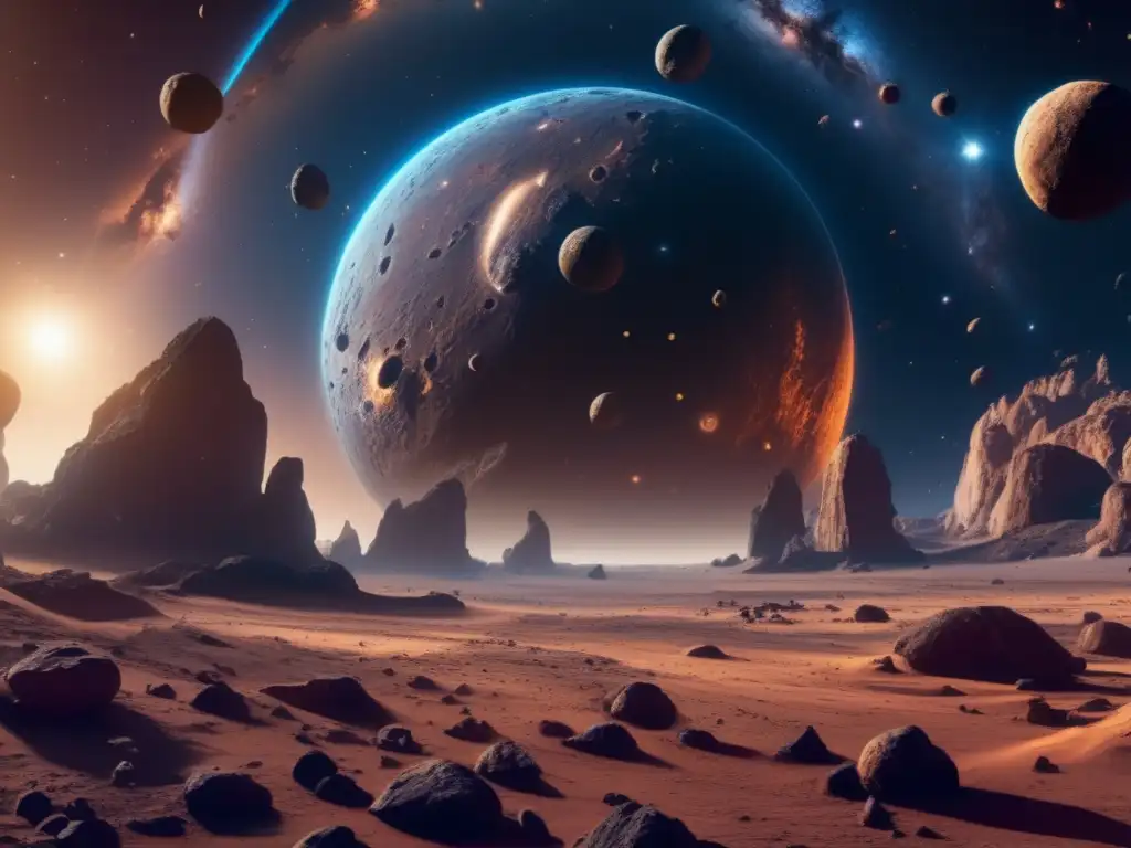 Paisaje celestial con asteroides gigantes Paisaje celestial: Origen agua terrestre asteroides Centauros