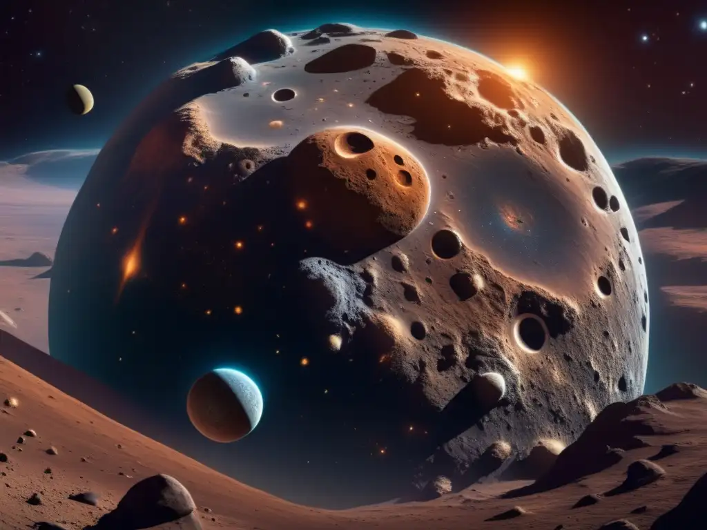 Paisaje cósmico con asteroide majestuoso Paisaje cósmico: asteroide majestuoso y nebulosa vibrante - Exploración de asteroides en el universo