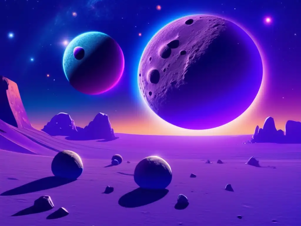 Paisaje cósmico con asteroides binarios Paisaje cósmico con asteroides binarios y teorías de colisión