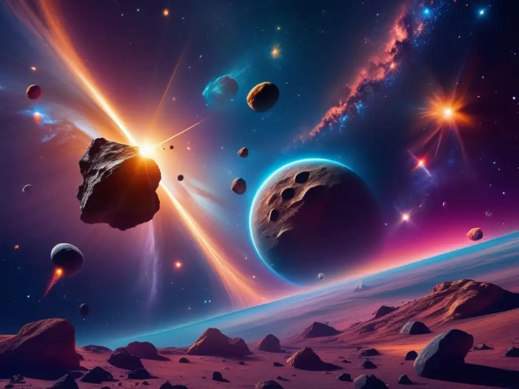 Paisaje cósmico con asteroides y nebulosa Paisaje cósmico con asteroides y cometa: Diferencias entre asteroides y cometas