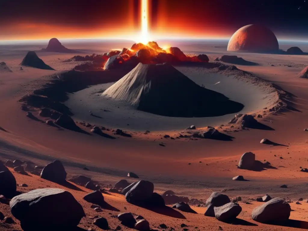 Desolación y destrucción: Impacto de asteroide Paisaje desolado con asteroides en colisión, enfatizando protección contra asteroides en la Tierra