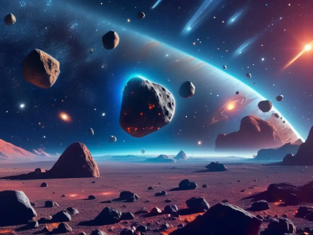 Explanación de un campo de asteroides majestuoso Paisaje espacial con asteroides: jurisdicción en acuerdo lunar
