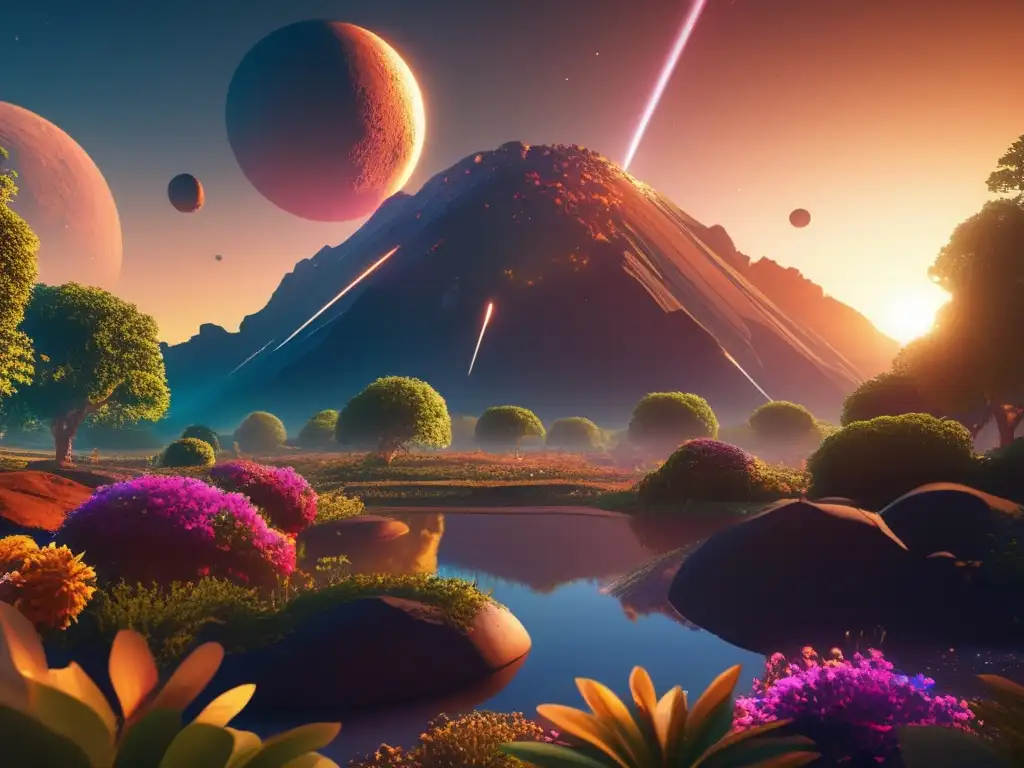 Paisaje futurista en un asteroide terraformado
