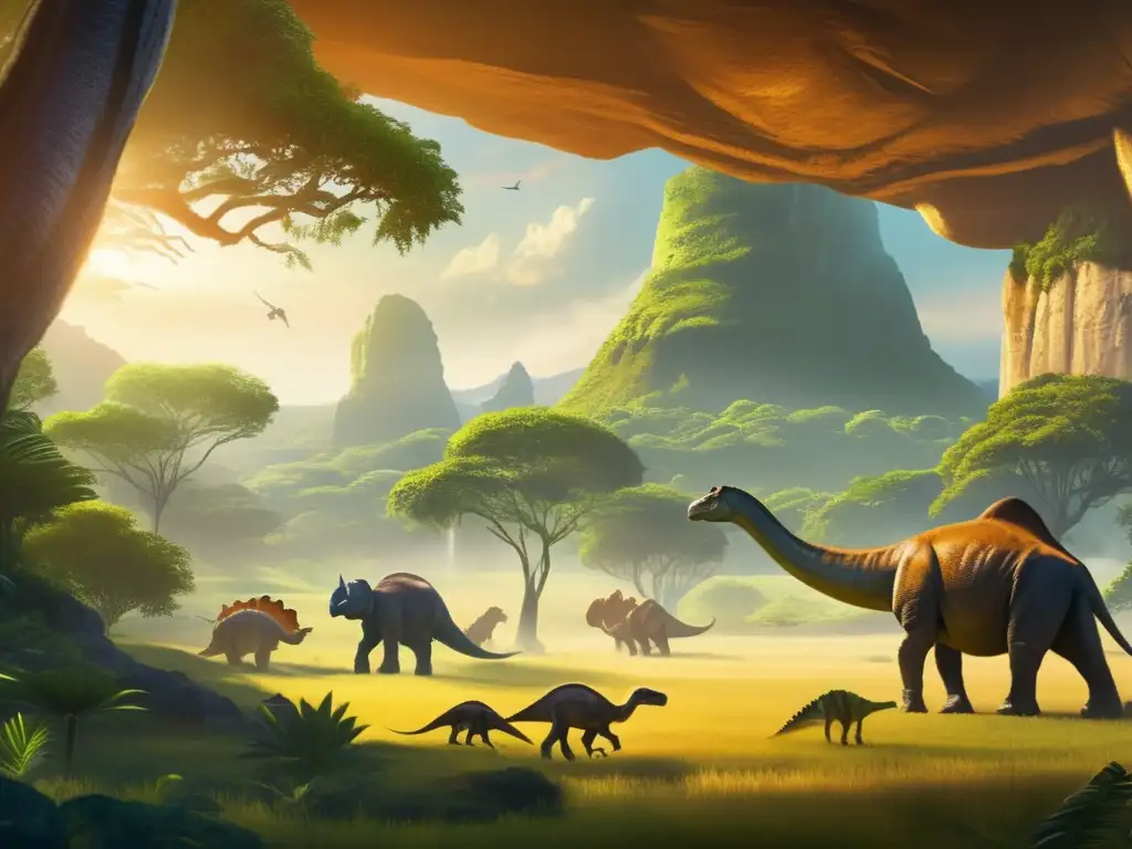Paisaje prehistórico con dinosaurios y lecciones de extinción