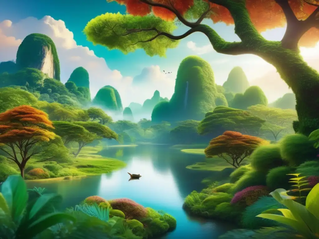 Equilibrio frágil: Ecosistema y asteroide Paisaje verde con vida y equilibrio