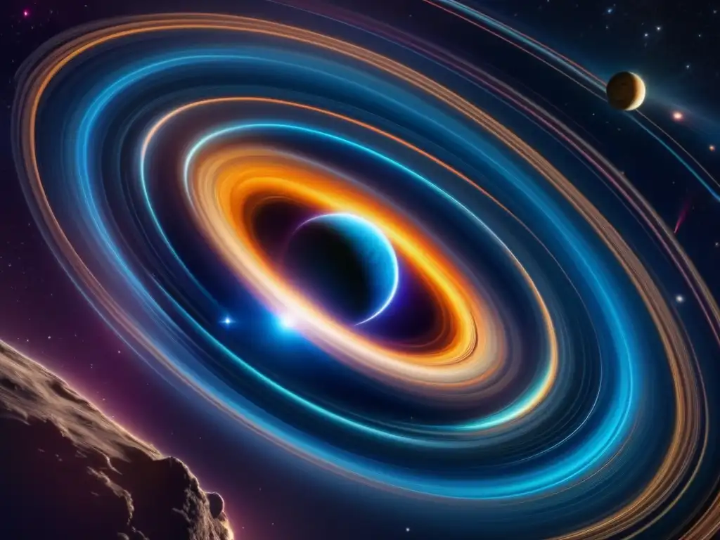 Patrones trayectorias asteroides en fascinante escena cósmica con estrellas, asteroides y cuerpos celestes en un universo infinito