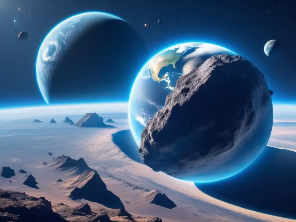 Peligro de asteroides en la Tierra - Imagen detallada en 8k muestra amenazante asteroide cerca de la Tierra