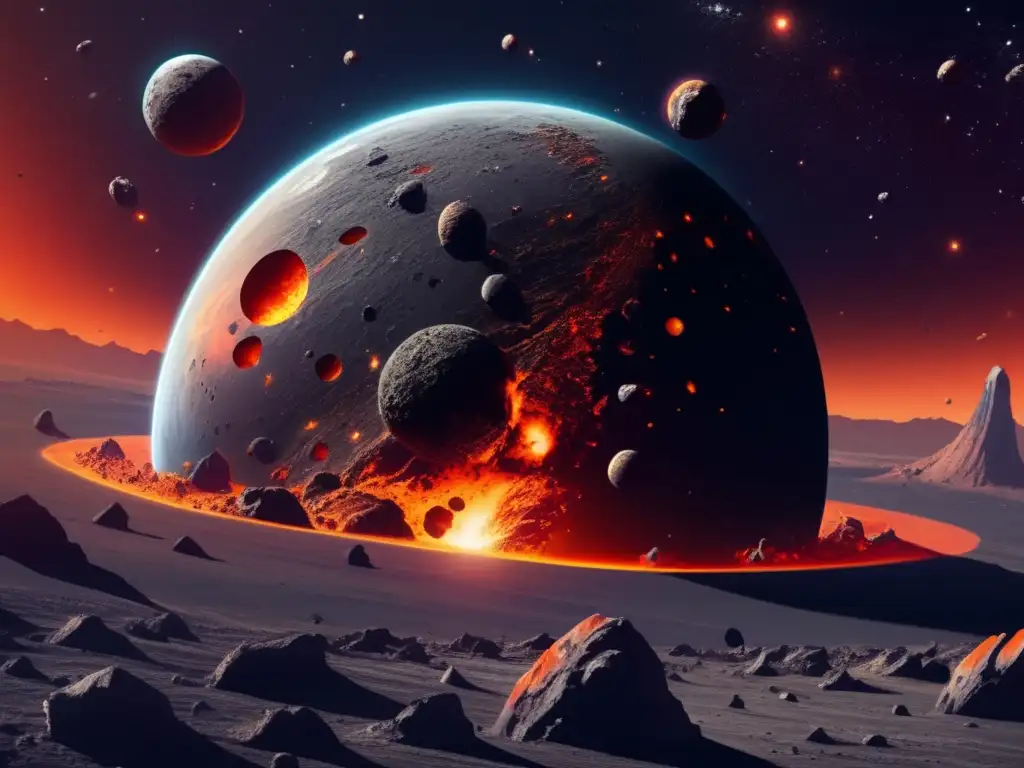 Planeta destruido en el espacio Planeta extinguido con cráteres y asteroides: Descifrando misterios planetas extinguidos